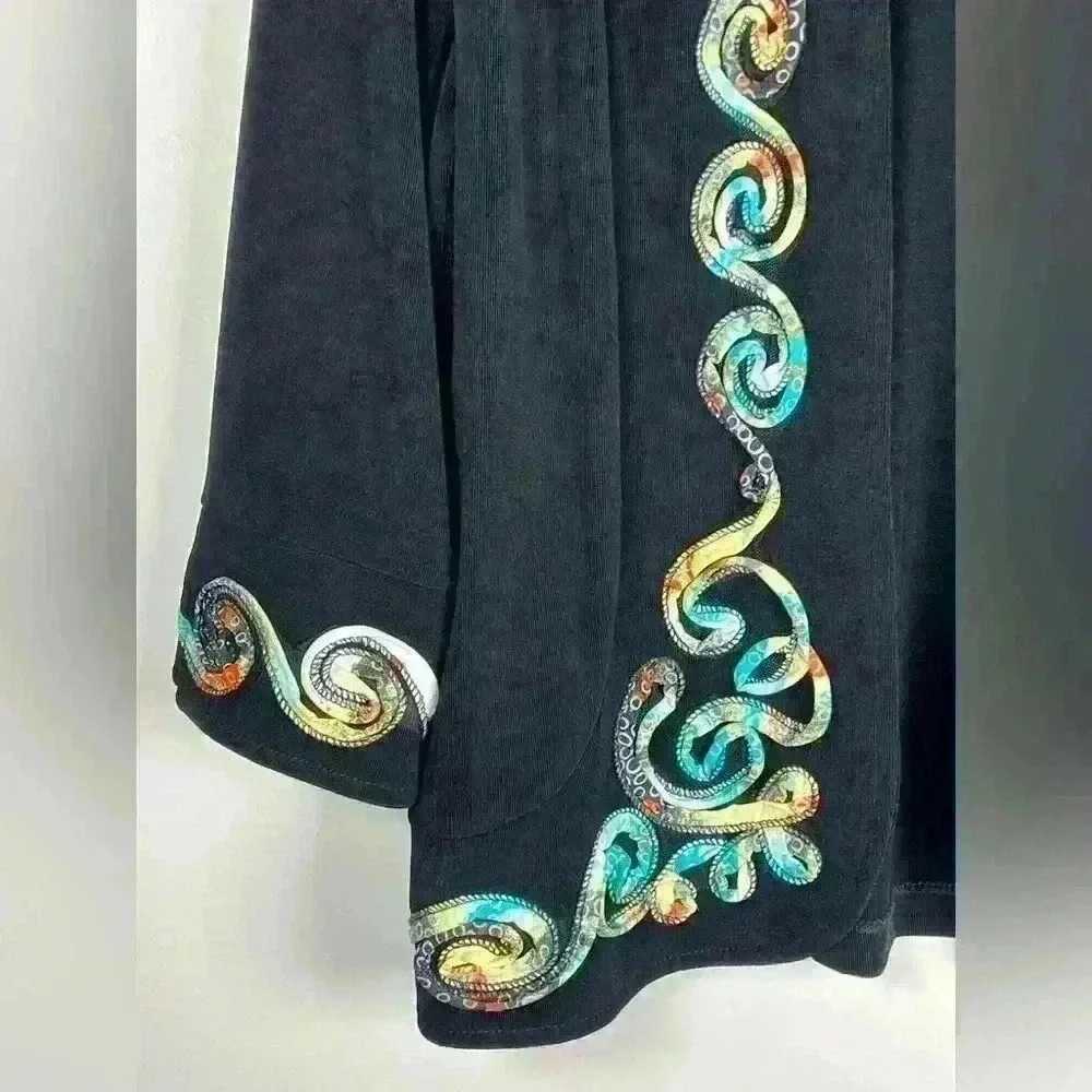 NWT Picadilly Fashions Open Cardigan 3/4 Sleeve Multicolor Appliqué Petite Small - Picture 5 of 11